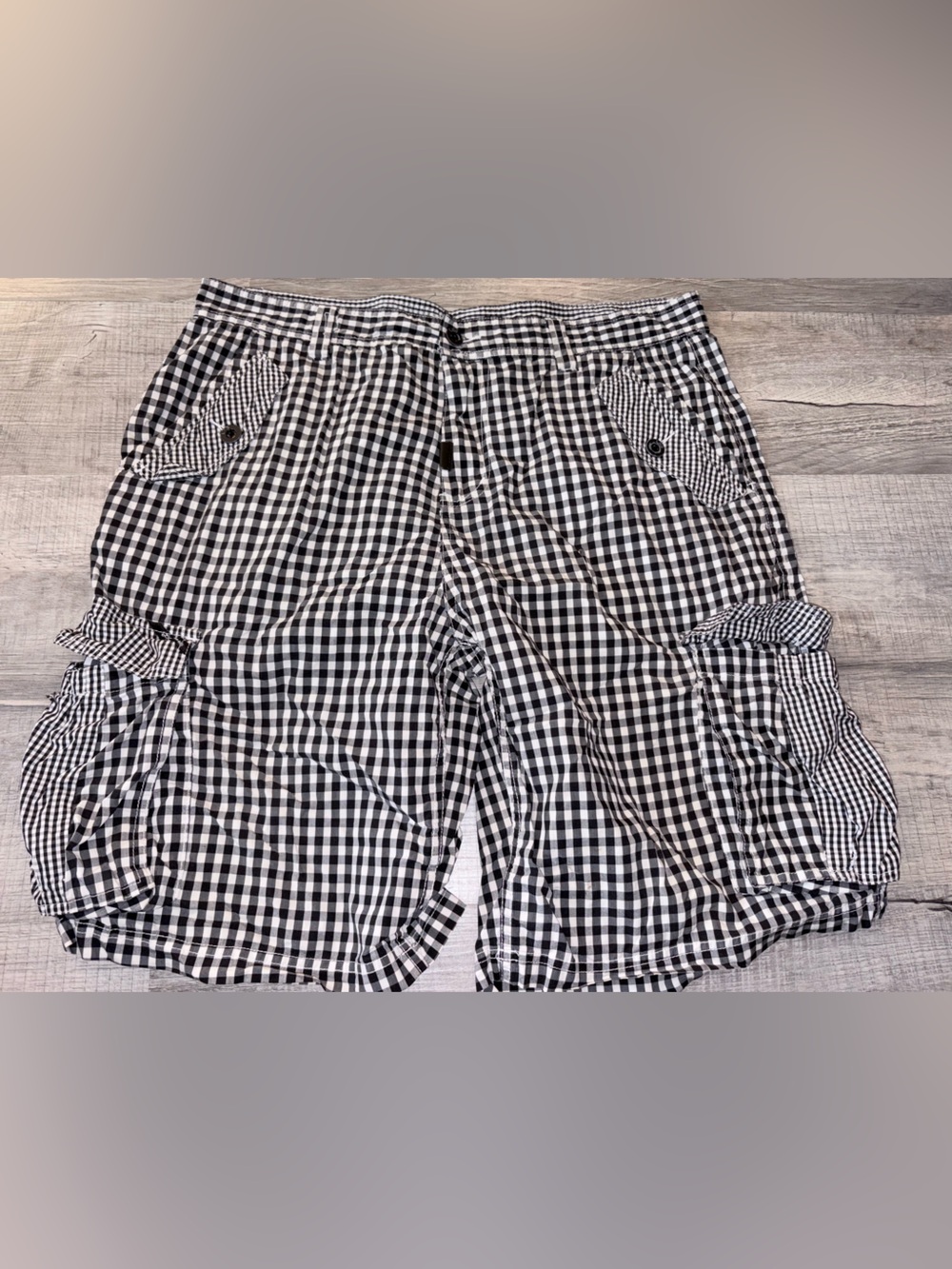 LRG cargo shorts Y2K black plaid streetwear casual lightweight festival size 36